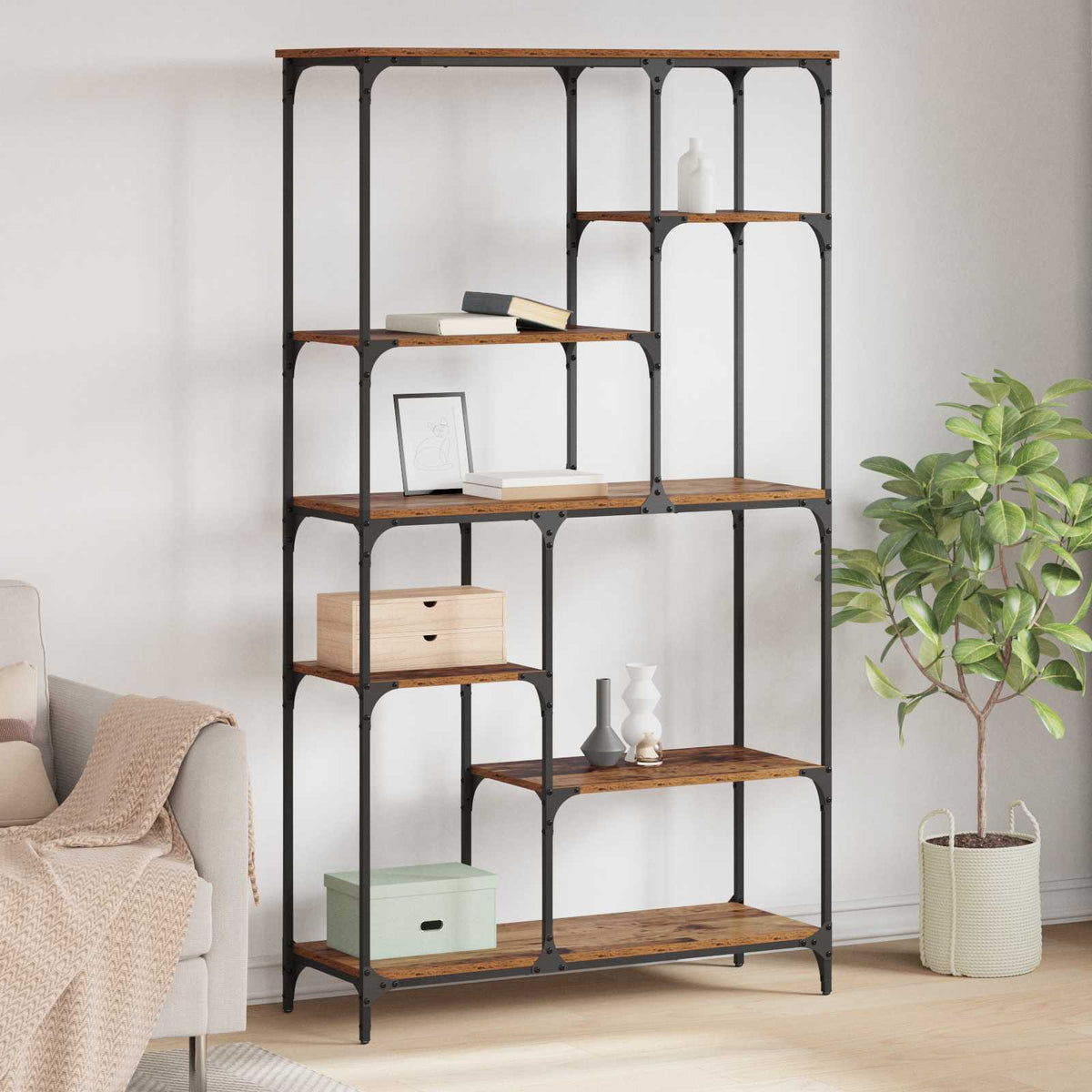 vidaXL Bookshelf 99x35.5x176 cm Engineered Wood and Steel