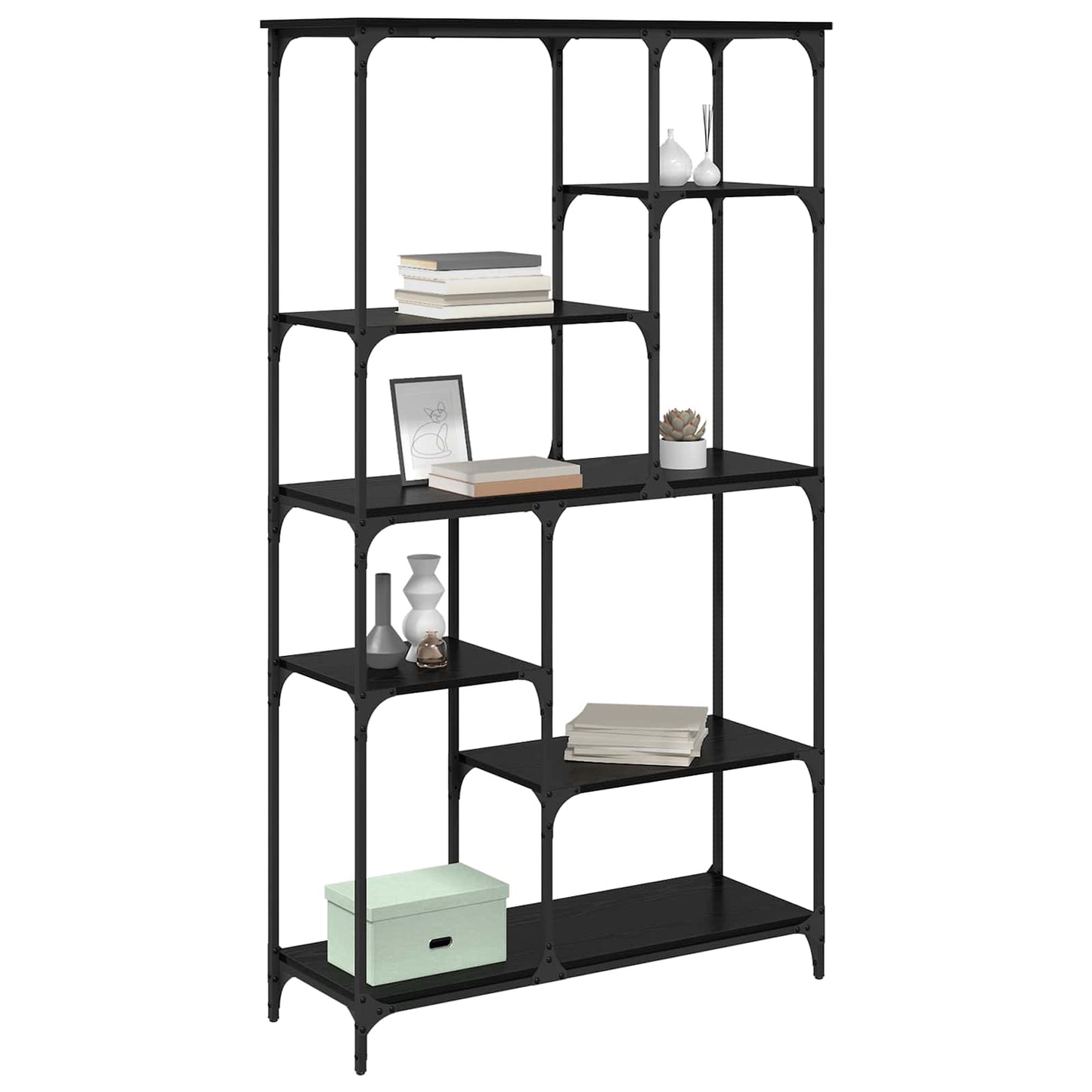 vidaXL Bookshelf 5-Tier 99 x 35.5 x 176 cm Engineered Wood Black Oak 3
