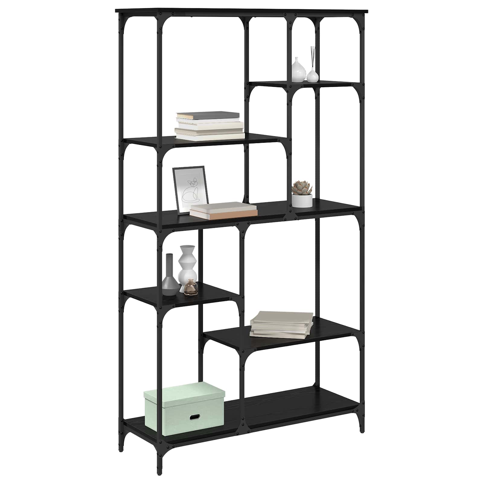 vidaXL Bookshelf 5-Tier 99 x 35.5 x 176 cm Engineered Wood Black Oak 3