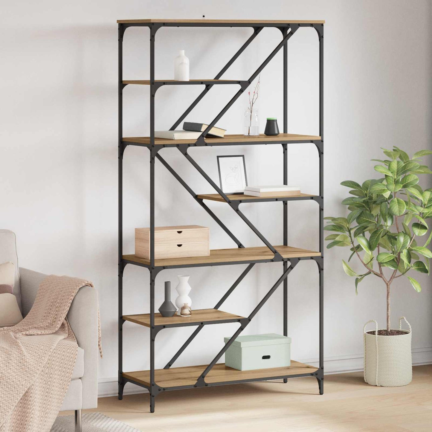 vidaXL Bookshelf 9-Tier 91 x 36 x 176 cm Engineered Wood Artisan Oak 1