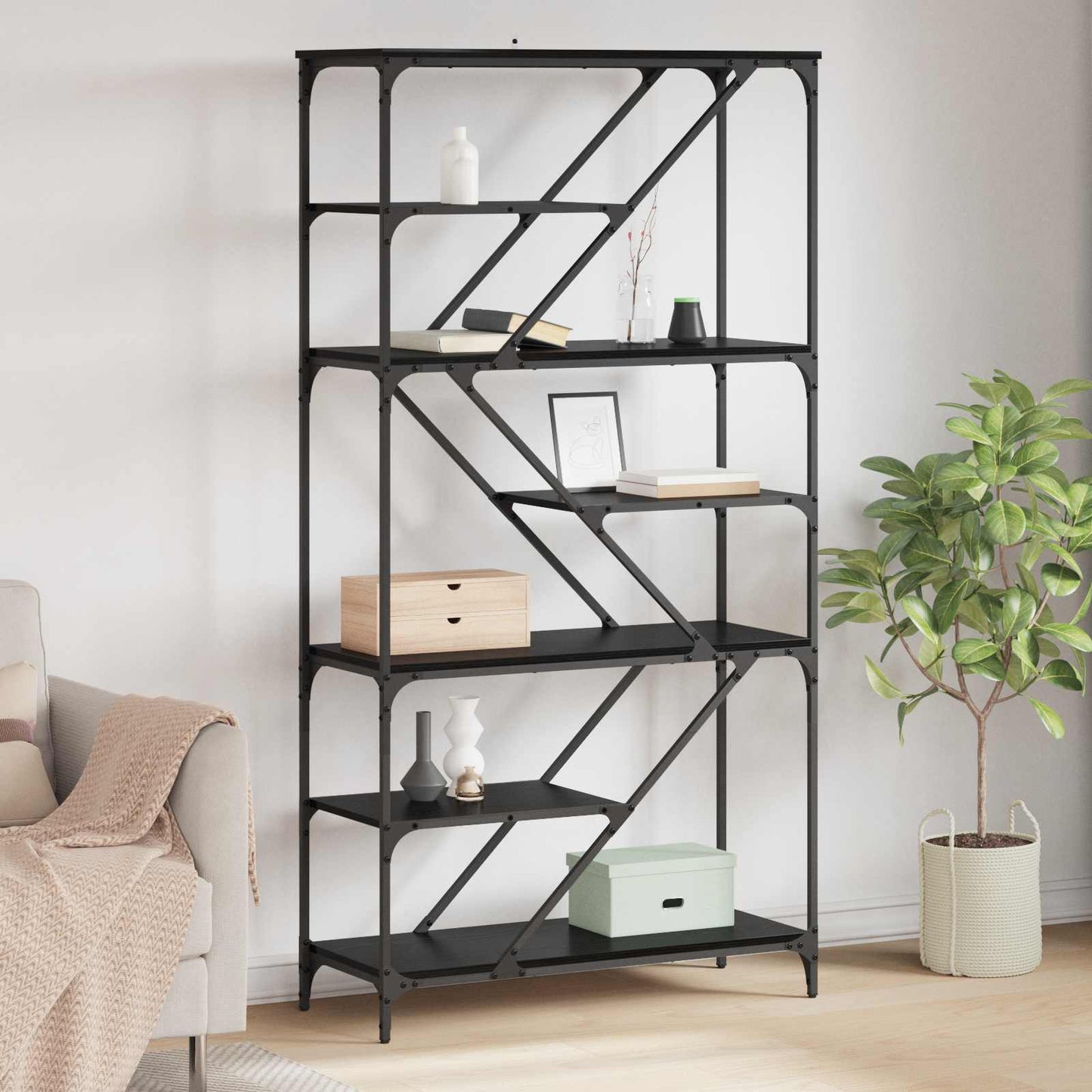 vidaXL Bookshelf 9-Tier 91 x 36 x 176 cm Engineered Wood Black Oak 1
