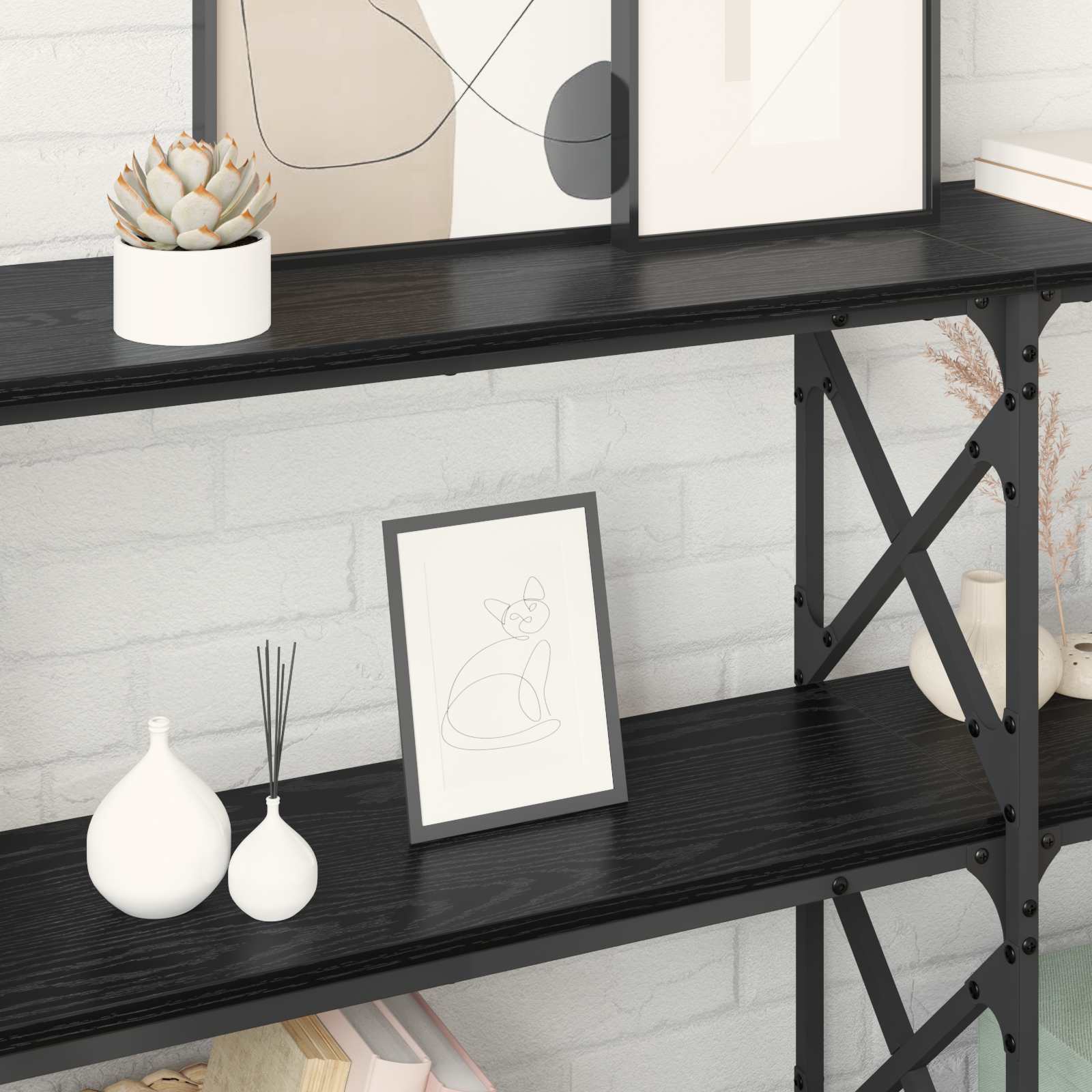 vidaXL Console Table Black Oak 156 x 28 x 80.5 cm Engineered Wood 4