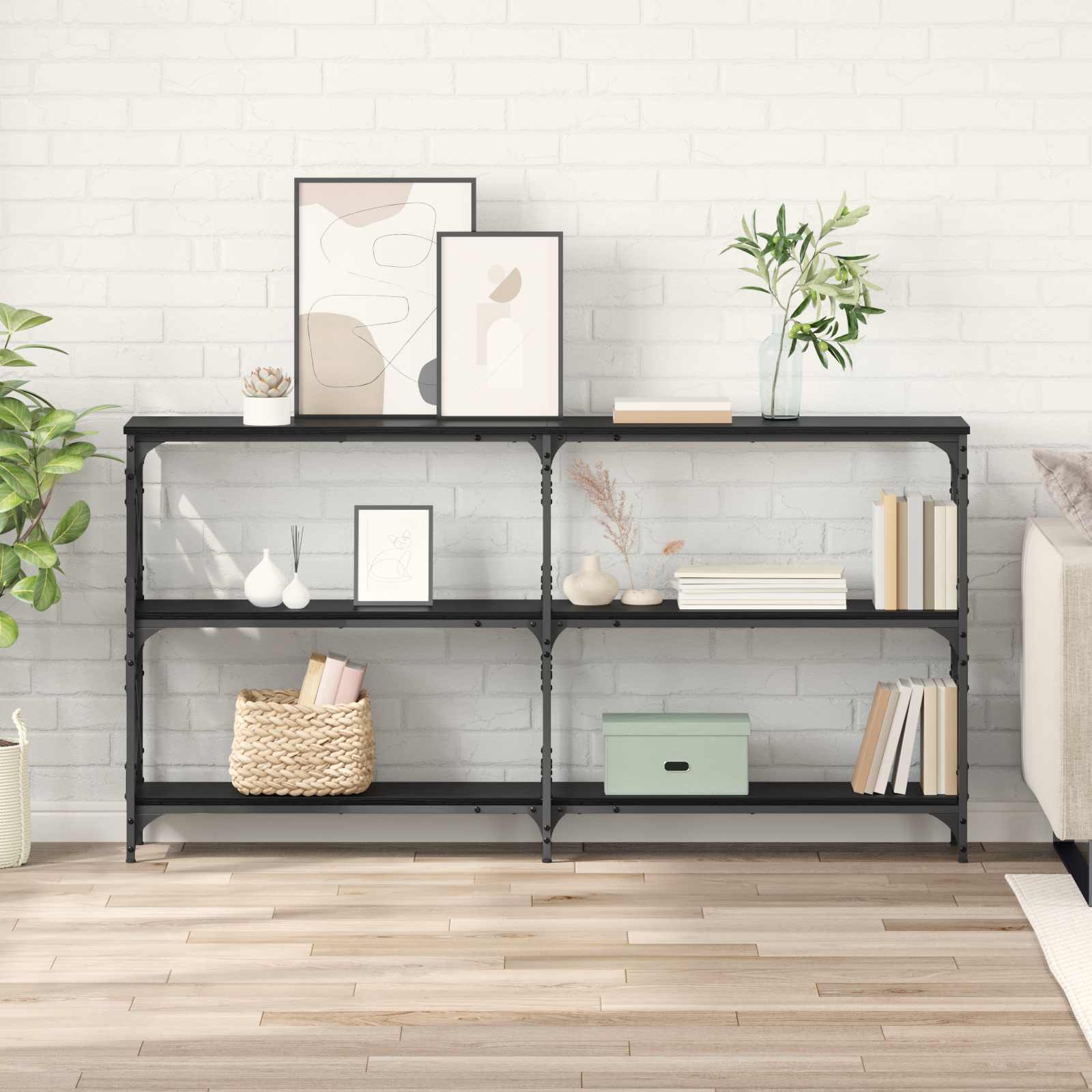vidaXL Console Table Black Oak 156 x 28 x 80.5 cm Engineered Wood 1
