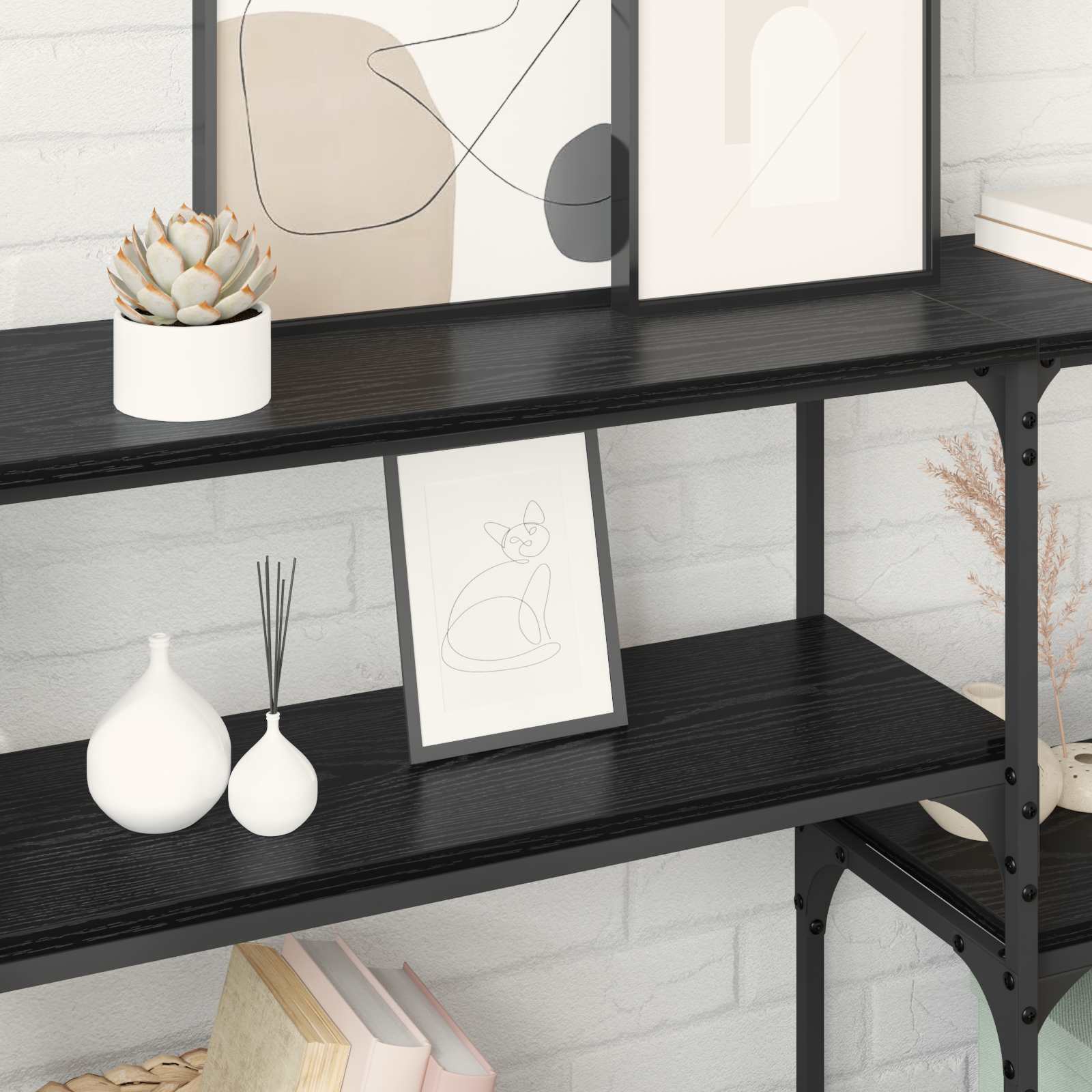 vidaXL Console Table Black Oak 150 x 29 x 76.5 cm Engineered Wood 4