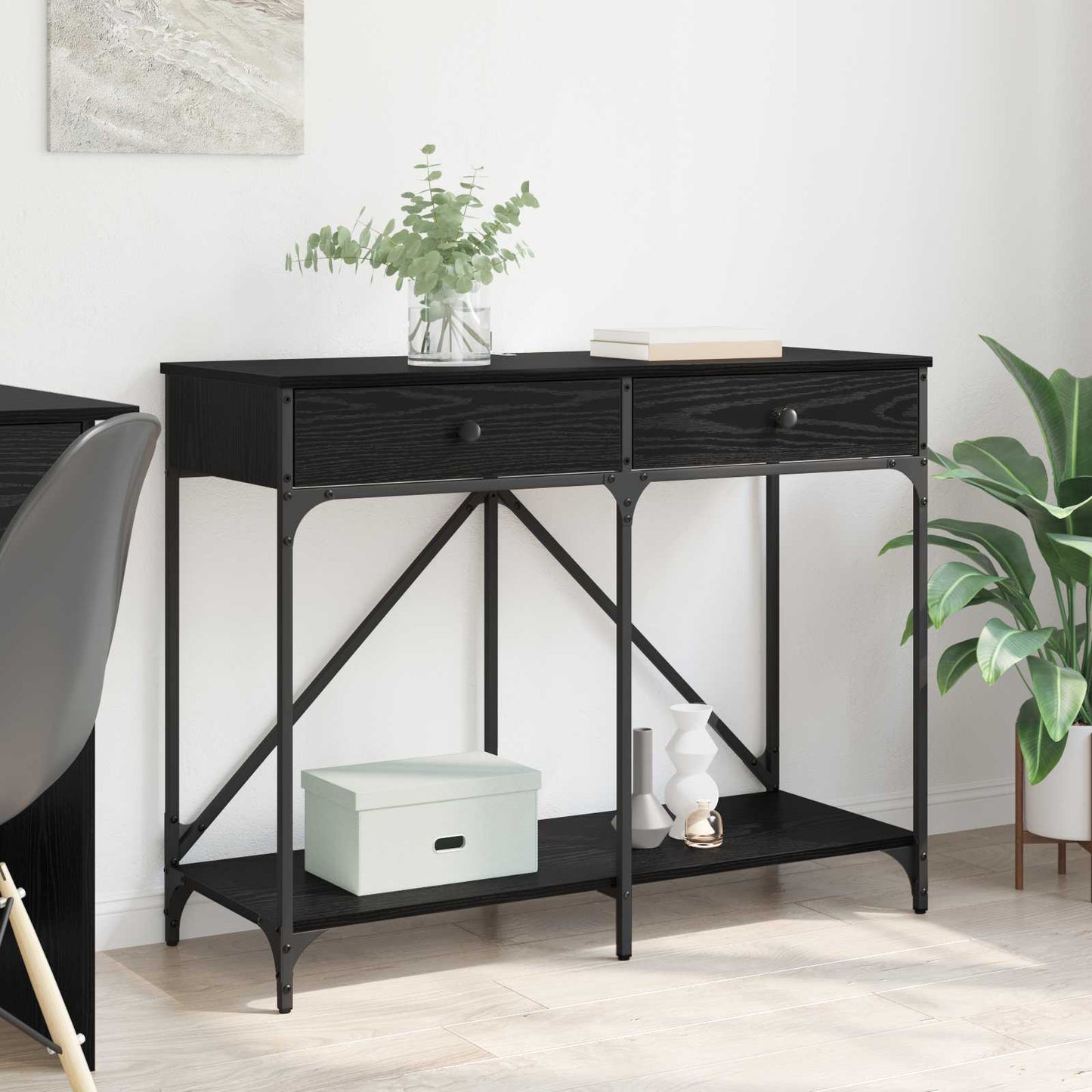 vidaXL Console Table Black Oak 100 x 39 x 78.5 cm Engineered Wood 1