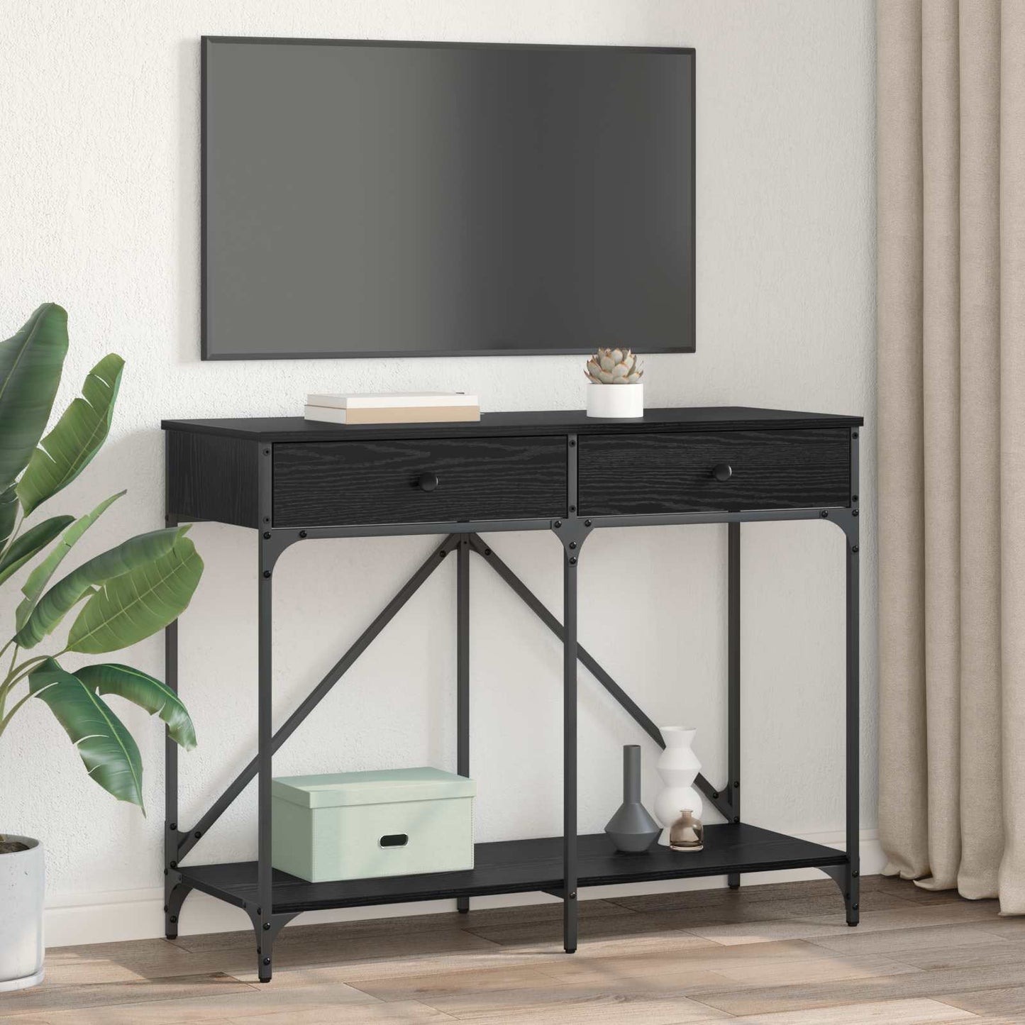 vidaXL Console Table Black Oak 100 x 39 x 78.5 cm Engineered Wood 4