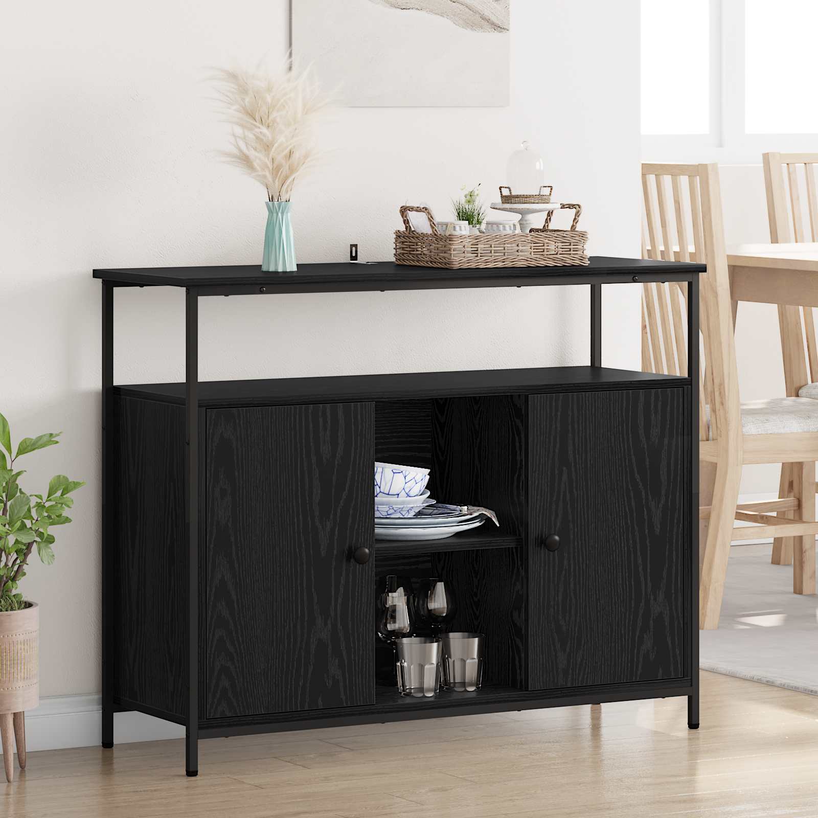 vidaXL Sideboard Black Oak 100 x 35 x 80 cm Engineered Wood 1