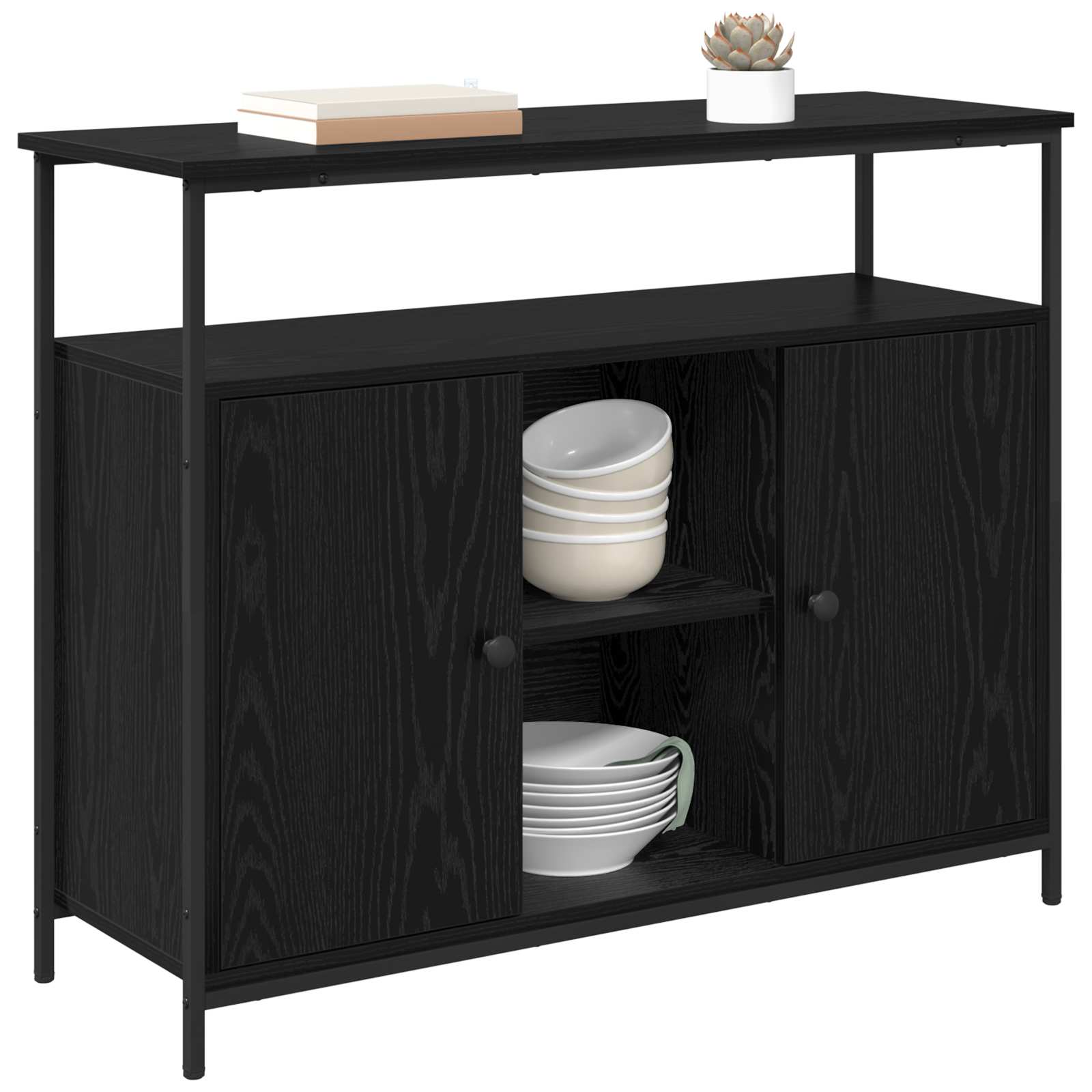 vidaXL Sideboard Black Oak 100 x 35 x 80 cm Engineered Wood 3