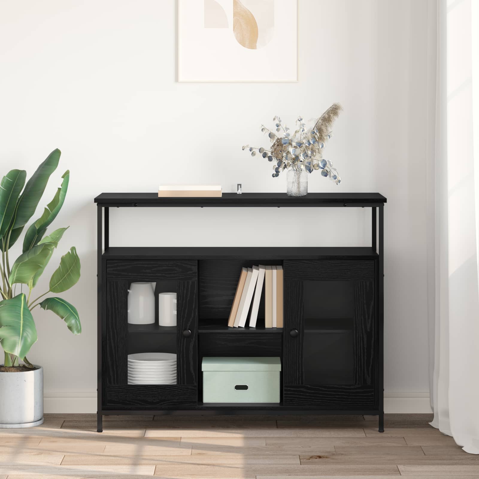 vidaXL Sideboard Black Oak 100 x 35 x 80 cm Engineered Wood 4