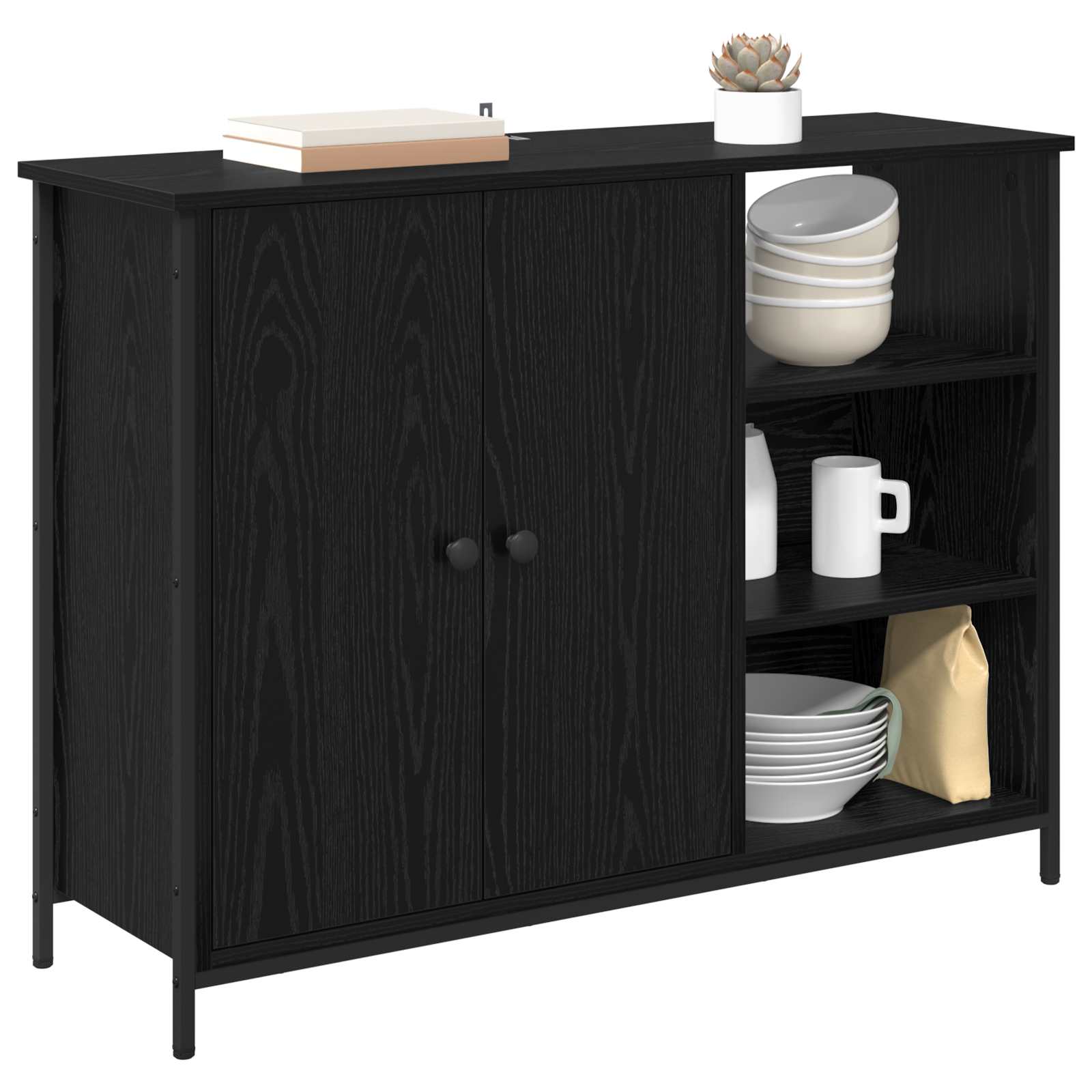 vidaXL Sideboard Black Oak 100 x 33 x 75 cm Engineered Wood 3