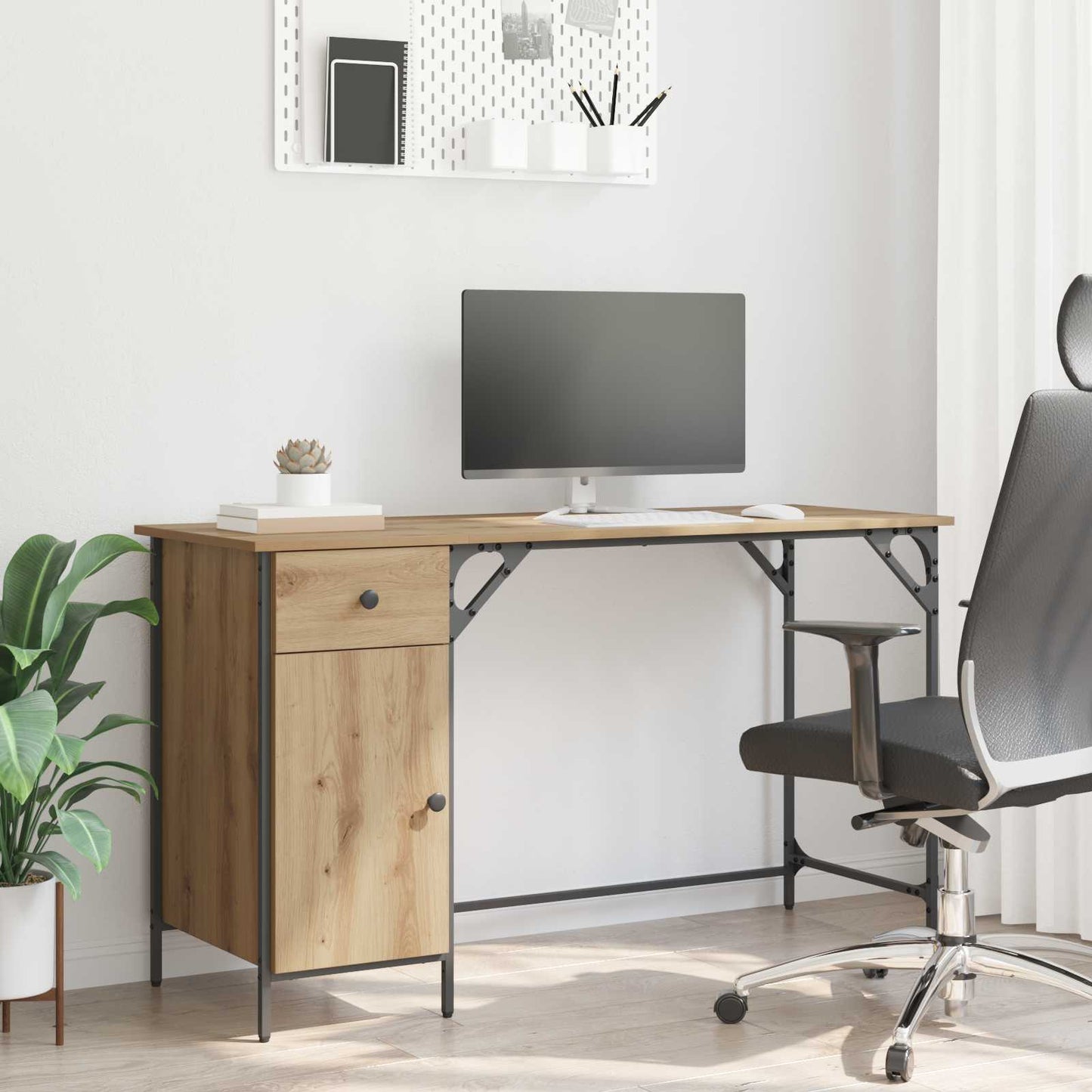 vidaXL Computer Desk Artisan Oak 131 x 48 x 75 cm Engineered Wood 1