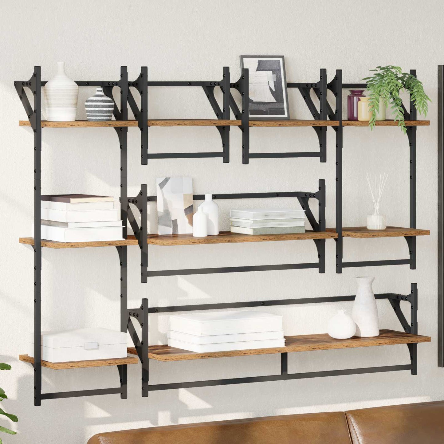vidaXL Wall Shelf Set 6 pcs Old Wood 100 x 25 x 30 cm Engineered Wood 1
