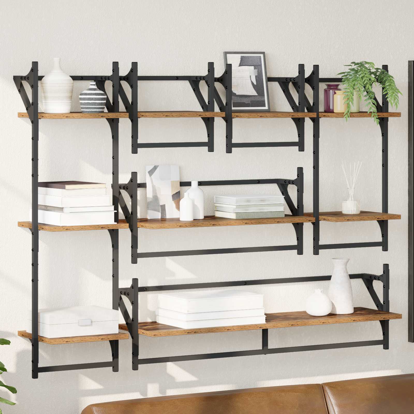 vidaXL Wall Shelf Set 6 pcs Old Wood 100 x 25 x 30 cm Engineered Wood 1