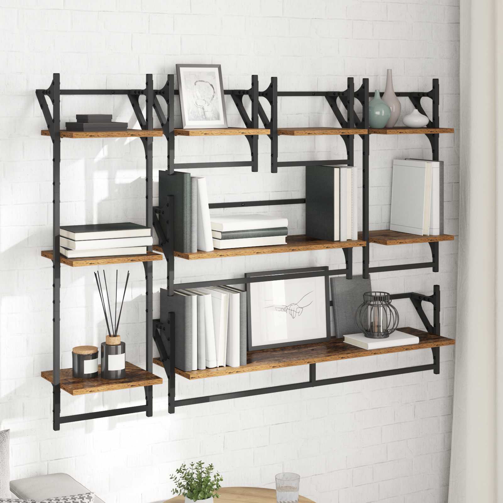 vidaXL Wall Shelf Set 6 pcs Old Wood 100 x 25 x 30 cm Engineered Wood 4