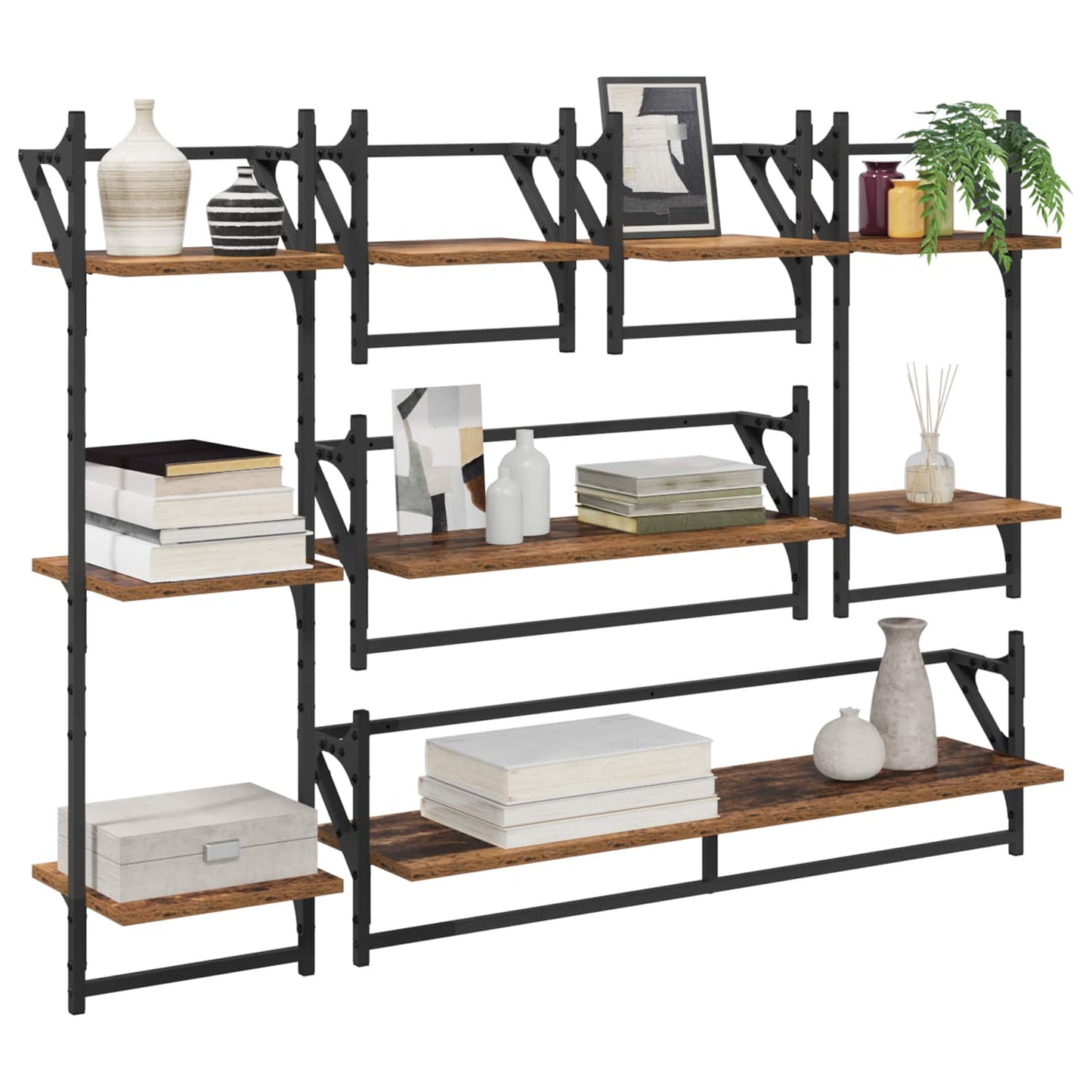 vidaXL Wall Shelf Set 6 pcs Old Wood 100 x 25 x 30 cm Engineered Wood 3