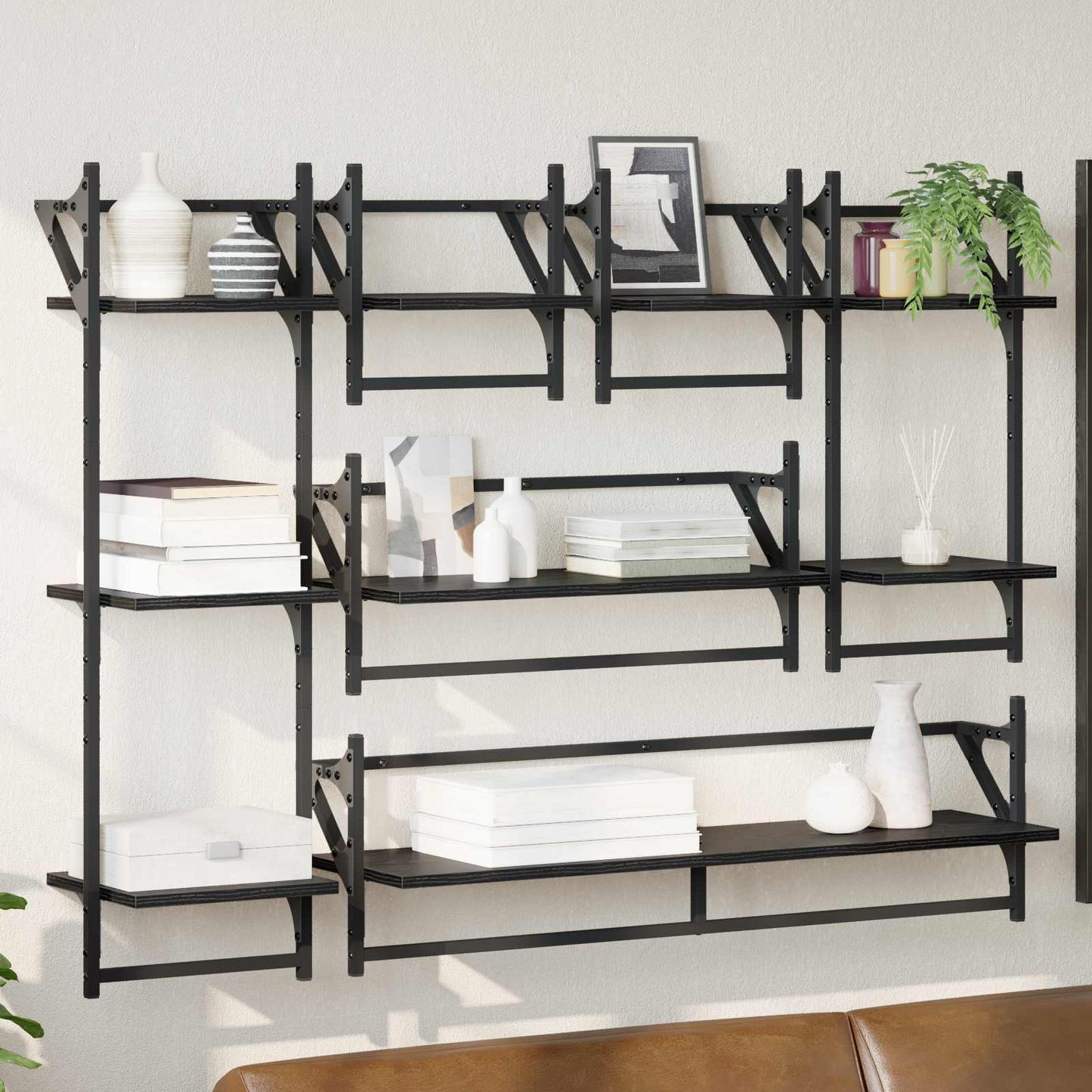vidaXL Wall Shelf Set 6 pcs Black Oak 100 x 25 x 30 cm Engineered Wood 1