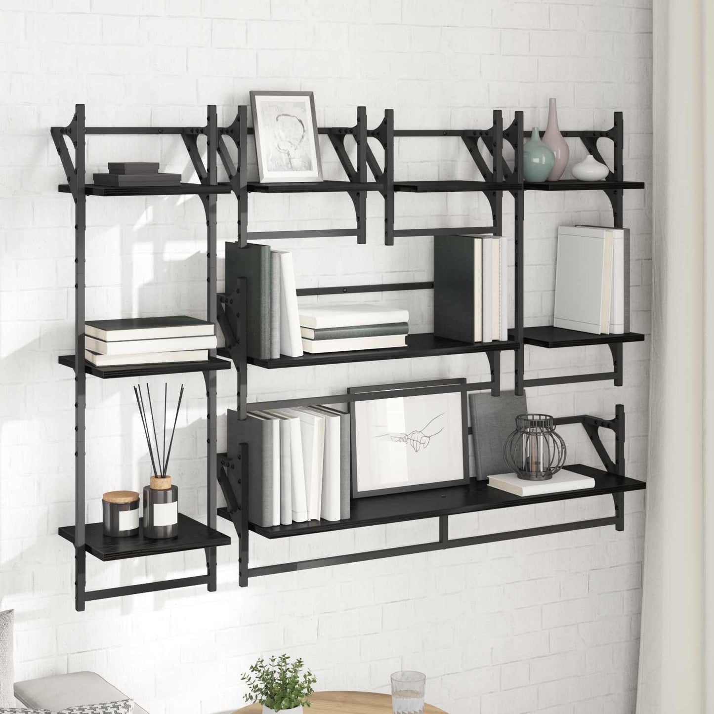 vidaXL Wall Shelf Set 6 pcs Black Oak 100 x 25 x 30 cm Engineered Wood 4