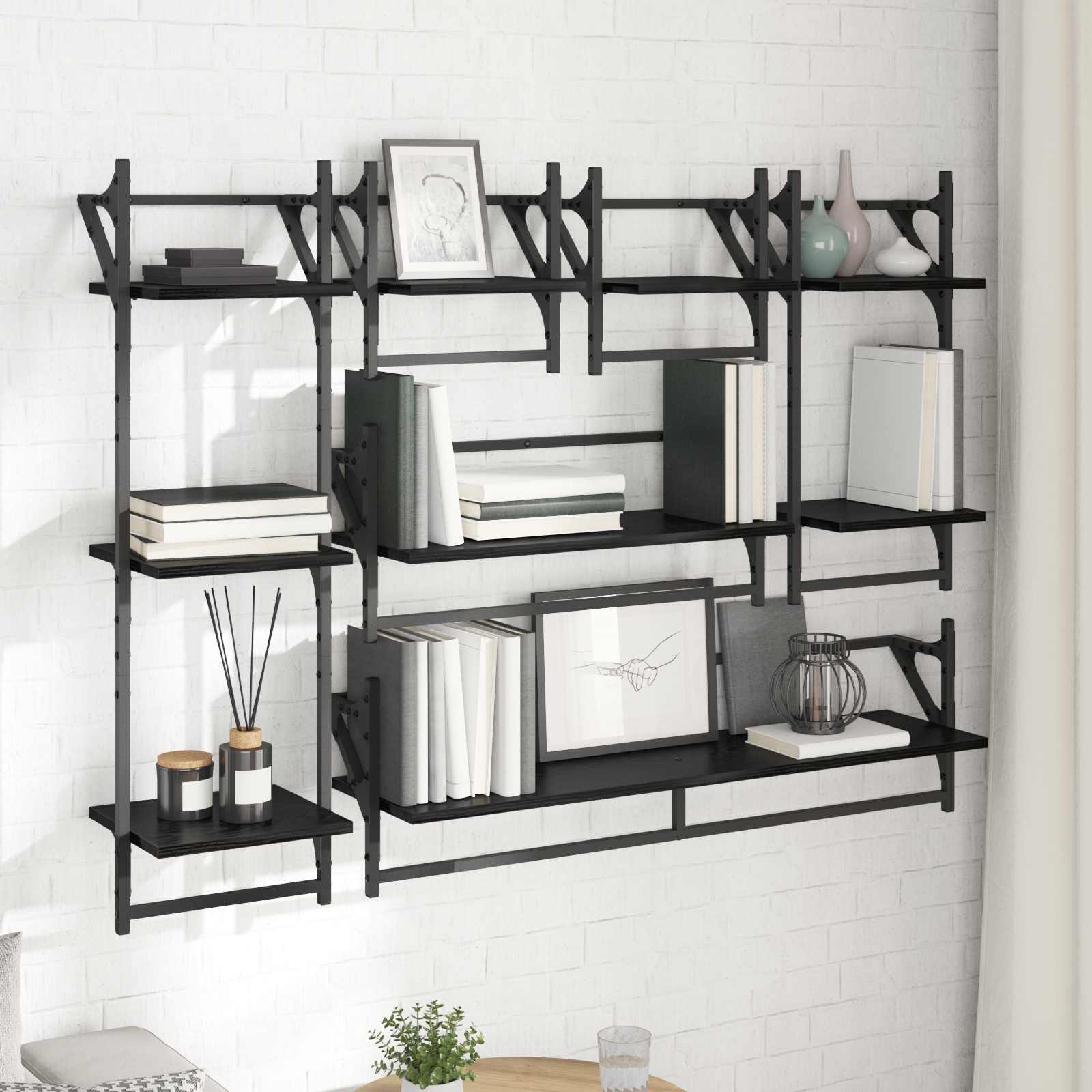 vidaXL Wall Shelf Set 6 pcs Black Oak 100 x 25 x 30 cm Engineered Wood 4