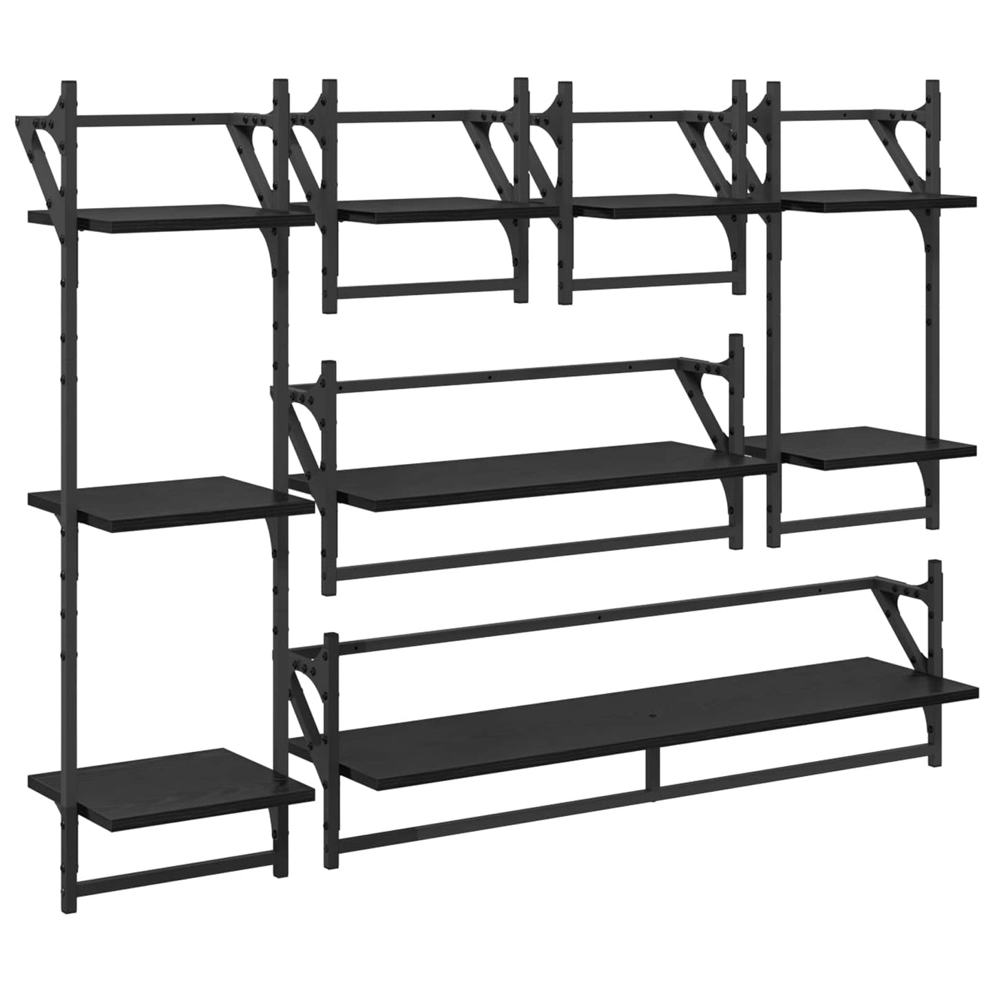 vidaXL Wall Shelf Set 6 pcs Black Oak 100 x 25 x 30 cm Engineered Wood 2