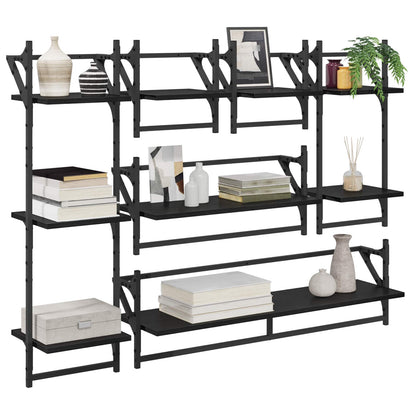 vidaXL Wall Shelf Set 6 pcs Black Oak 100 x 25 x 30 cm Engineered Wood 3