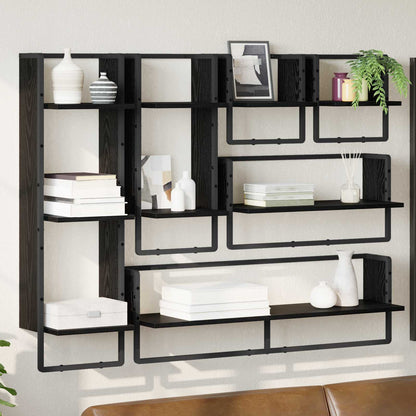 vidaXL Wall Shelf Set 6 pcs Black Oak 100 x 25 x 30 cm Engineered Wood 1