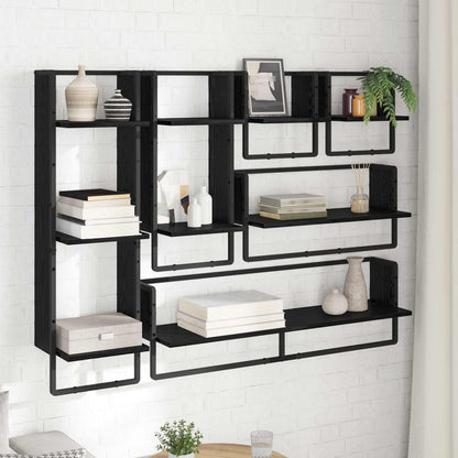 vidaXL Wall Shelf Set 6 pcs Black Oak 100 x 25 x 30 cm Engineered Wood 4