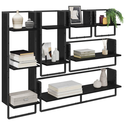 vidaXL Wall Shelf Set 6 pcs Black Oak 100 x 25 x 30 cm Engineered Wood 3