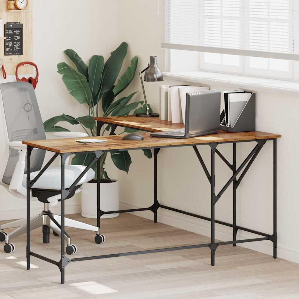 vidaXL Desk Old Wood Engineered Wood 149 x 149 x 75 cm 1