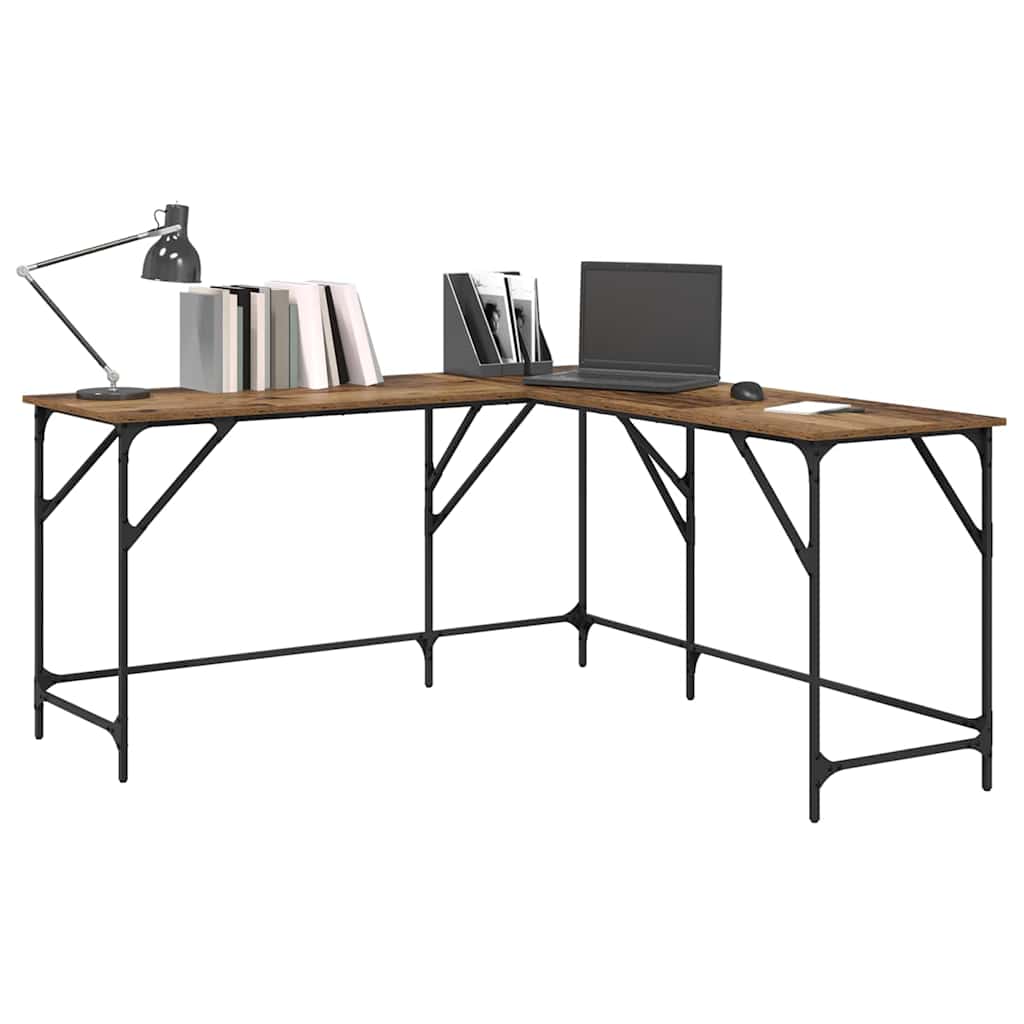 vidaXL Desk Old Wood Engineered Wood 149 x 149 x 75 cm 3