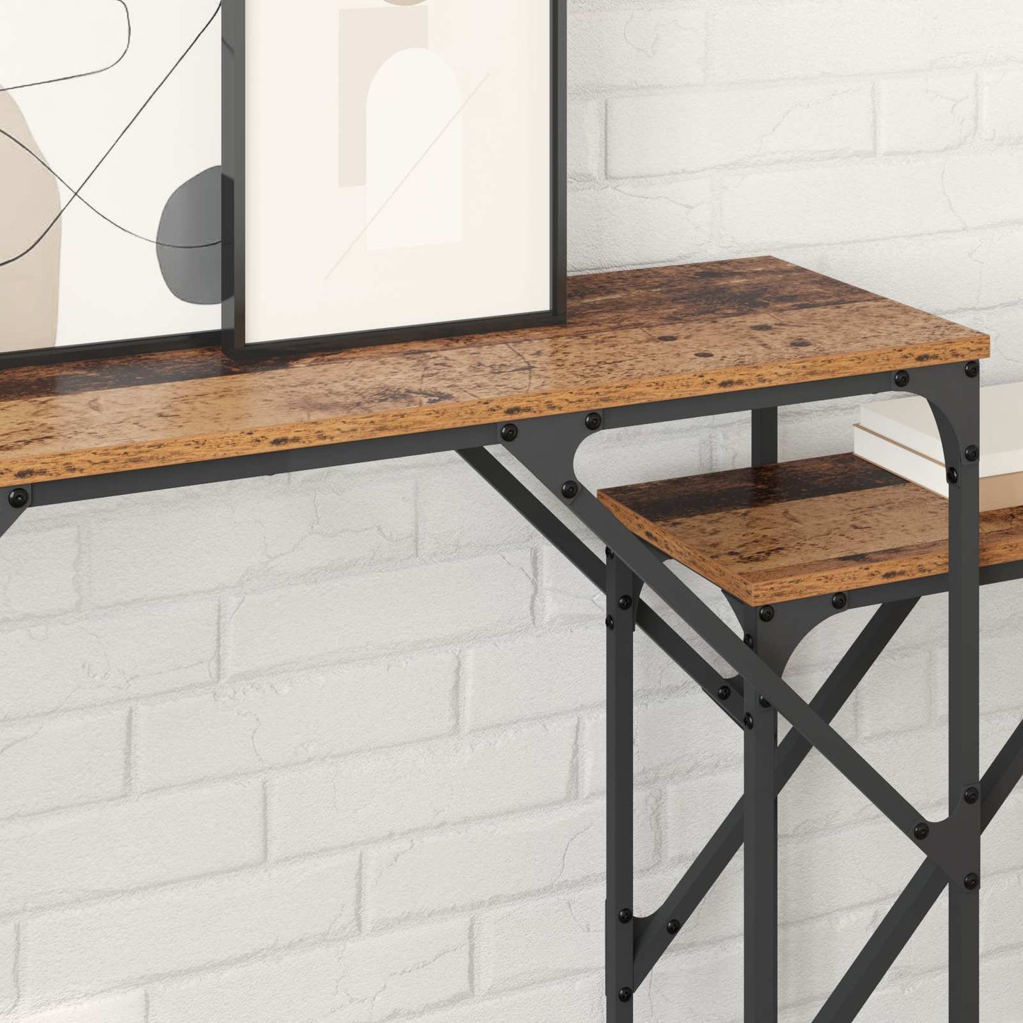 vidaXL Console Table 2 pcs Old Wood 100 x 28 x 75 cm Engineered Wood 4