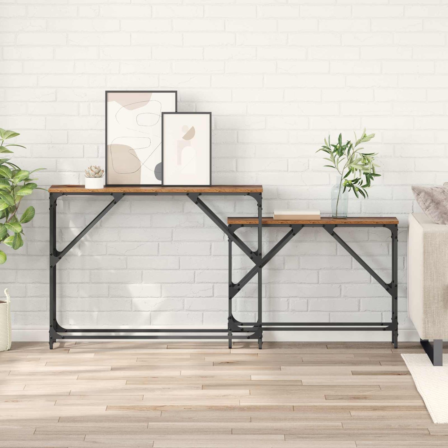 vidaXL Console Table 2 pcs Old Wood 100 x 28 x 75 cm Engineered Wood 1