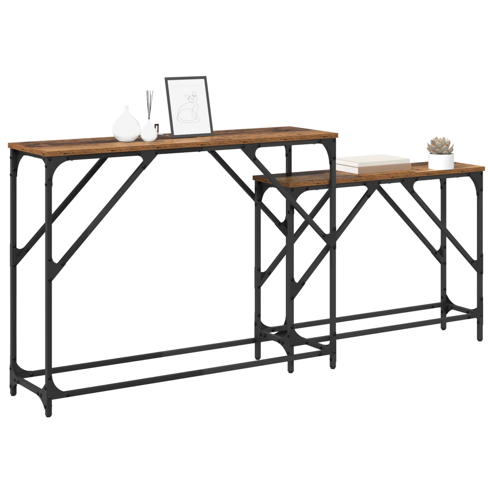 vidaXL Console Table 2 pcs Old Wood 100 x 28 x 75 cm Engineered Wood 3