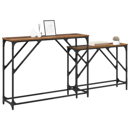 vidaXL Console Table 2 pcs Old Wood 100 x 28 x 75 cm Engineered Wood 3