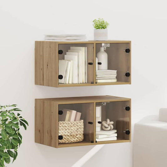 Wall Cabinet with Glass Doors 68,5x37x35 cm Artisan oak 2