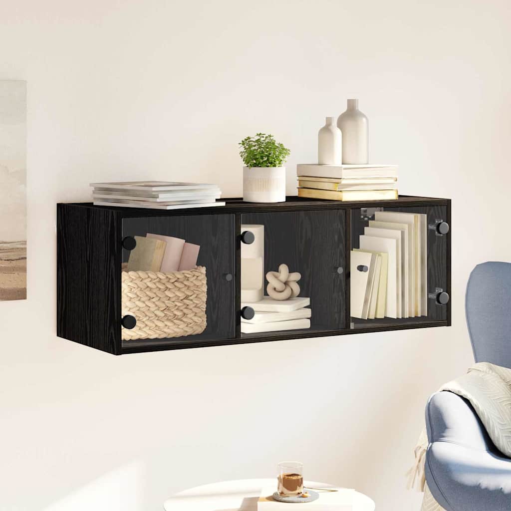 vidaXL Wall Cabinet 102 x 37 x 35 cm Engineered Wood Black Oak 4