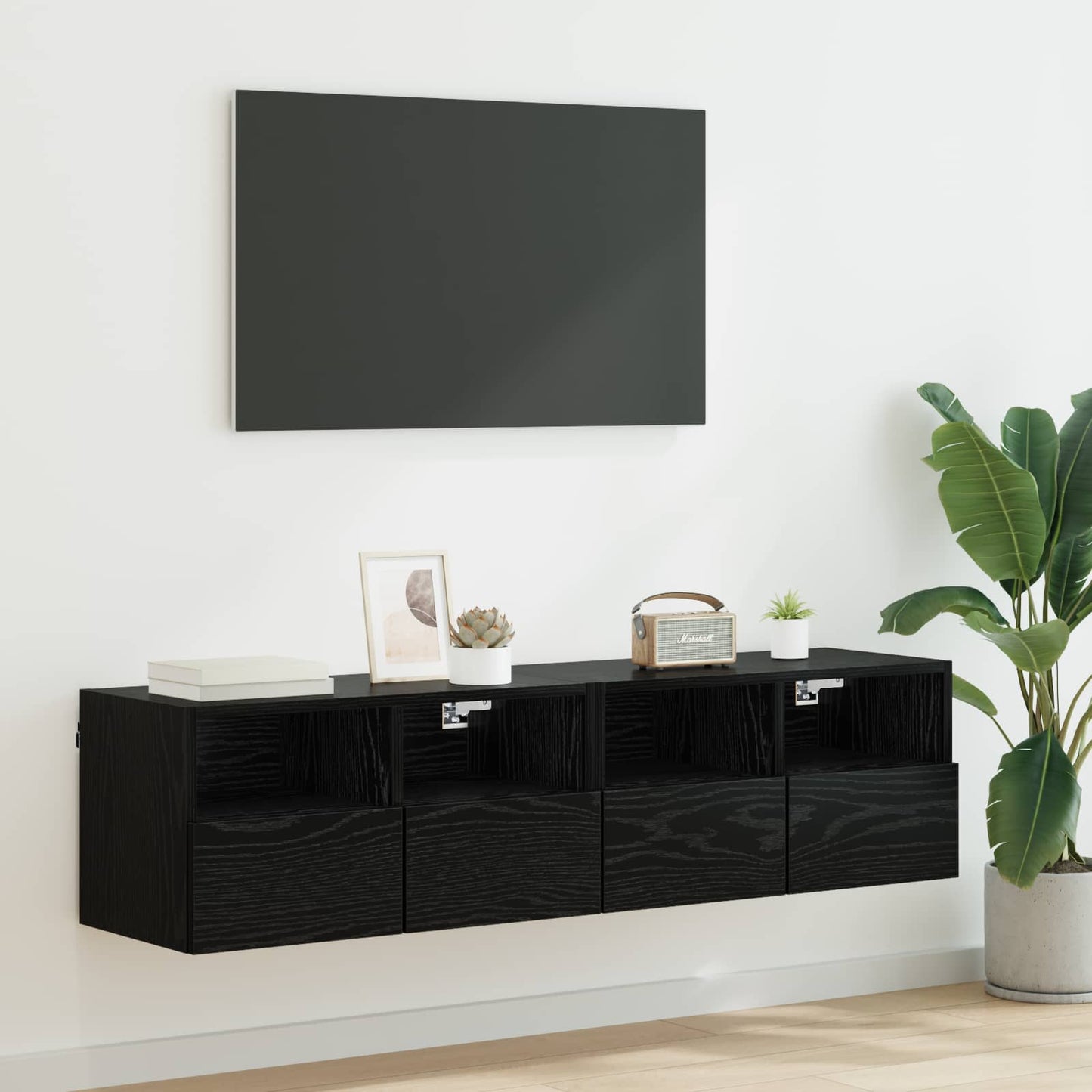 vidaXL TV Wall Cabinets 2 pcs Black Oak Engineered Wood 1