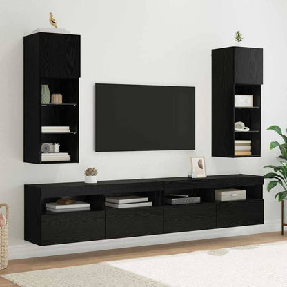 TV Cabinet Set with LED Lights 30.5x30x90 cm 2 pcs Black oak