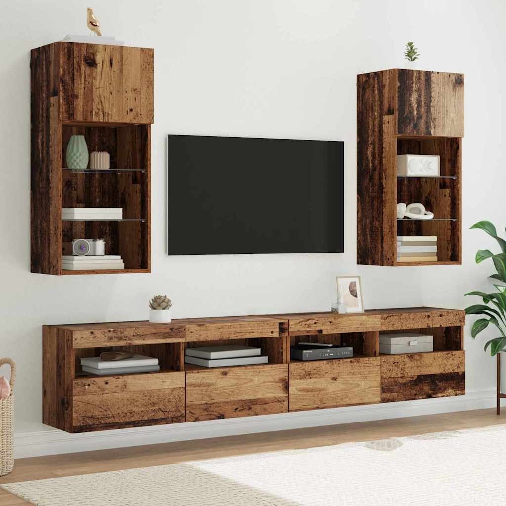 TV Cabinet Set with LED Lights 40.5x30x60 cm 2 pcs Old wood