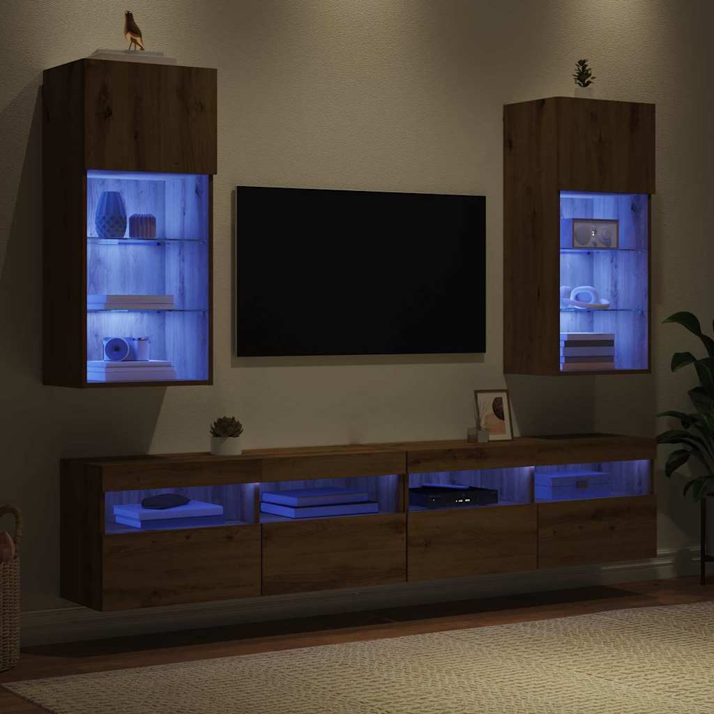 TV Cabinet Set with LED Lights 40.5x30x60 cm 2 pcs Artisan oak