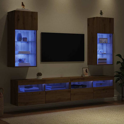 TV Cabinet Set with LED Lights 40.5x30x60 cm 2 pcs Artisan oak