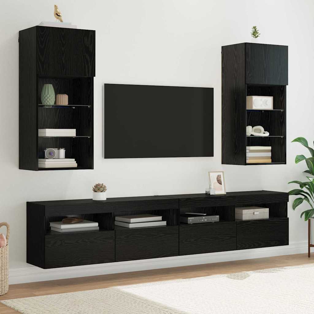 TV Cabinet Set with LED Lights 40.5x30x60 cm 2 pcs Black oak