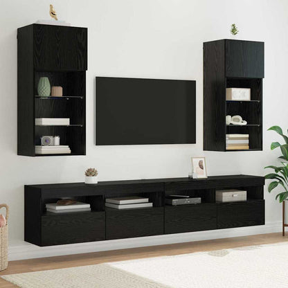 TV Cabinet Set with LED Lights 40.5x30x60 cm 2 pcs Black oak