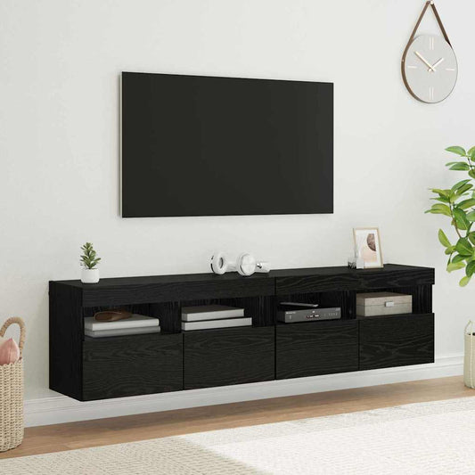 TV Wall Cabinets with LED Lights 80x30x40 cm 2 pcs Black oak