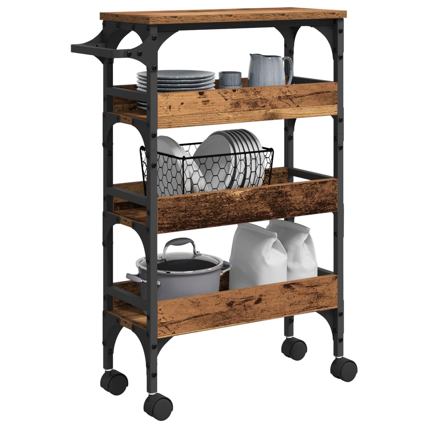 vidaXL Kitchen Trolley Old Wood 53 x 20 x 76 cm Engineered Wood 3