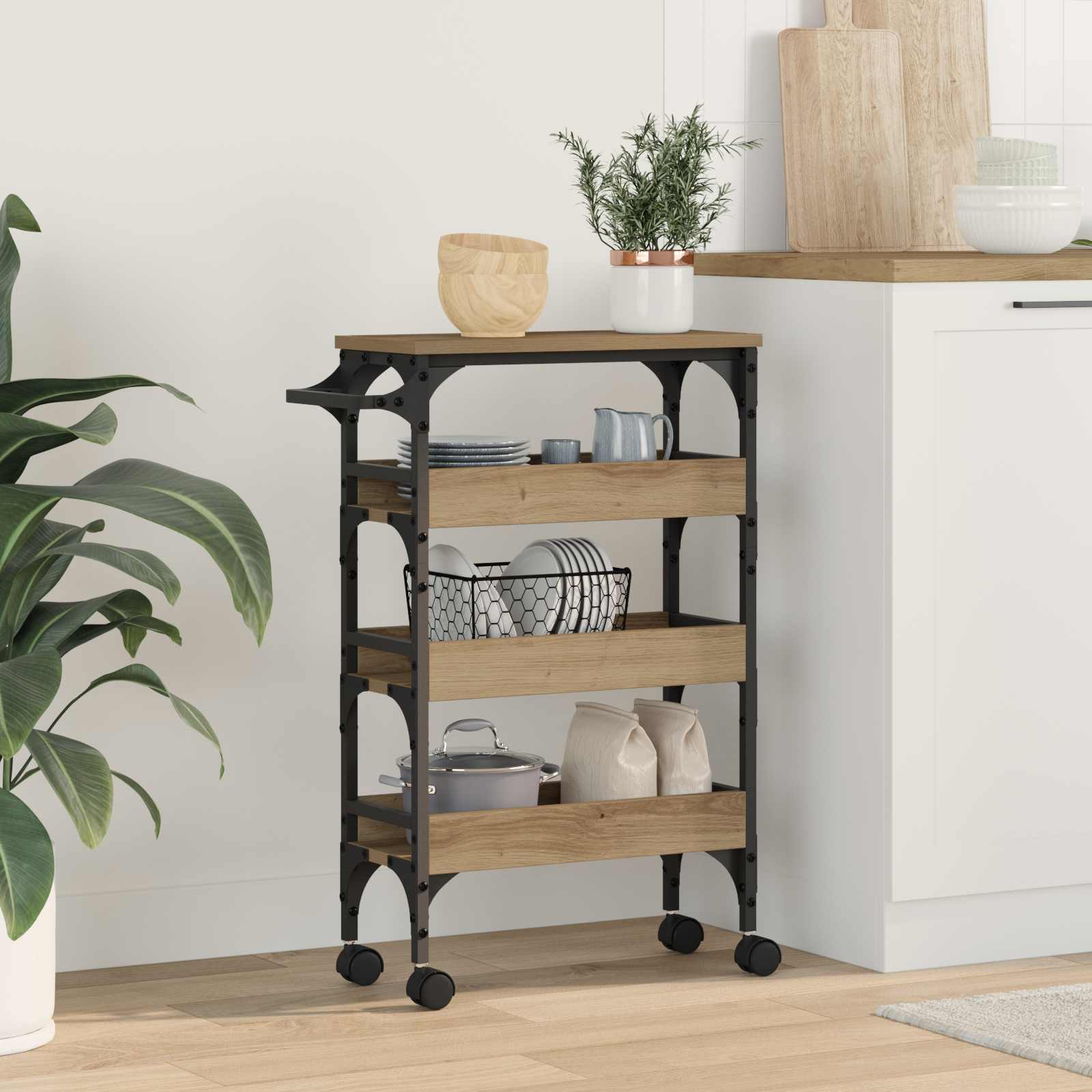 vidaXL Kitchen Trolley Artisan Oak 53 x 20 x 76 cm Engineered Wood 1