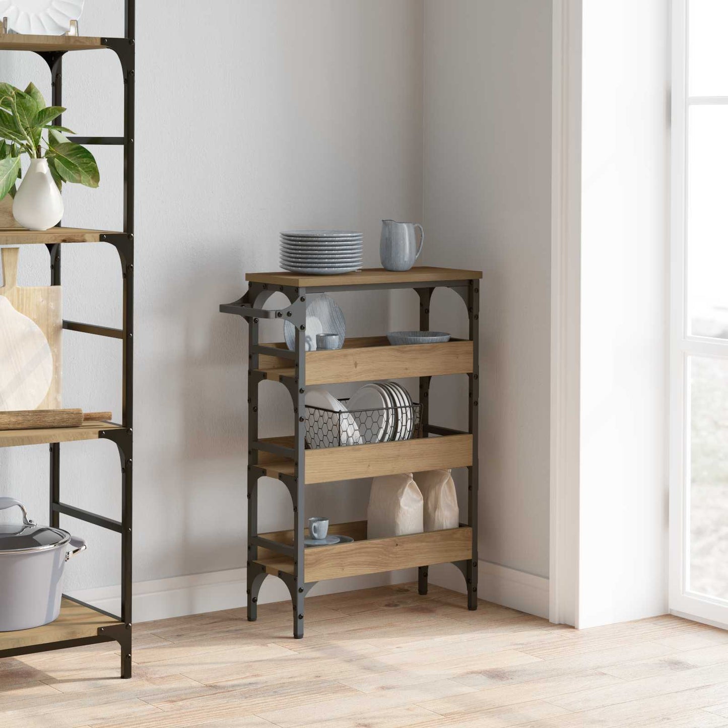 vidaXL Kitchen Trolley Artisan Oak 53 x 20 x 76 cm Engineered Wood 4