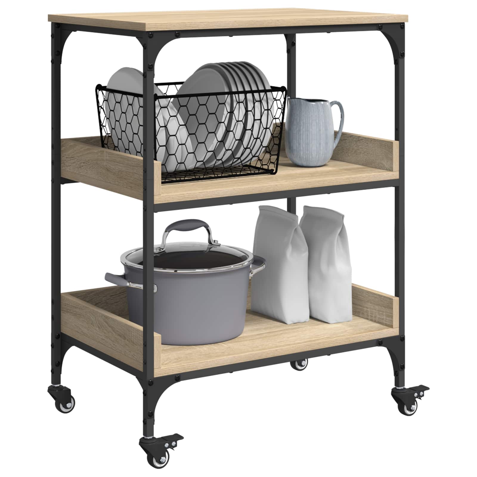 vidaXL Kitchen Trolley Sonoma Oak 60 x 41 x 80.5 cm Engineered Wood 3