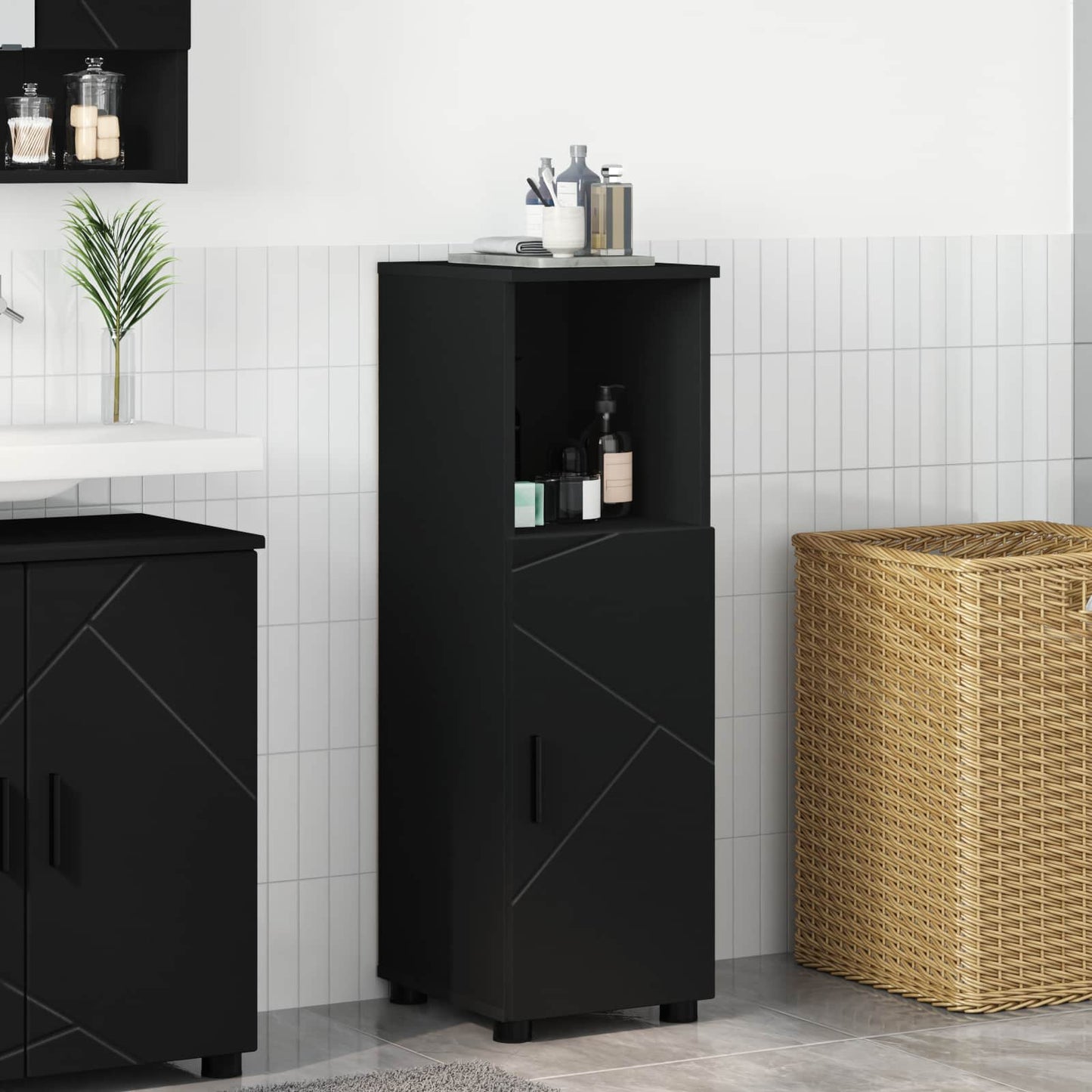 vidaXL Bathroom Cabinet Black 30 x 35 x 95 cm Engineered wood, Metal 1