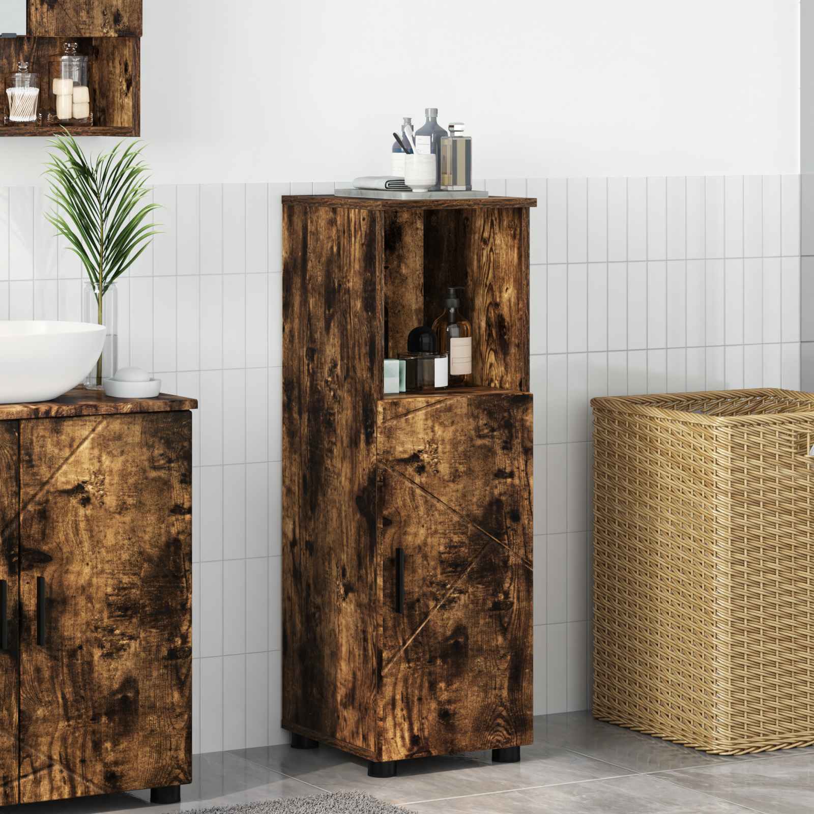 vidaXL Bathroom Cabinet Smoked Oak 30 x 35 x 95 cm 1