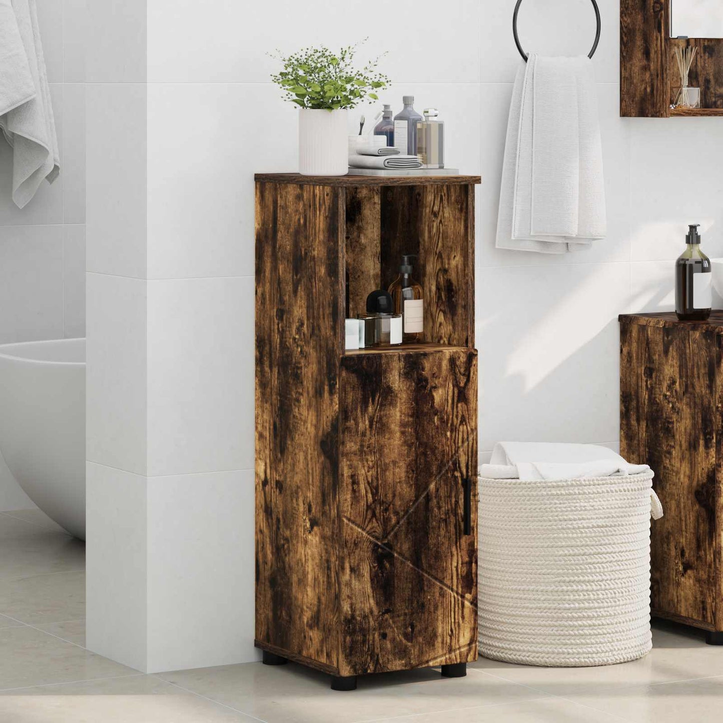 vidaXL Bathroom Cabinet Smoked Oak 30 x 35 x 95 cm 4